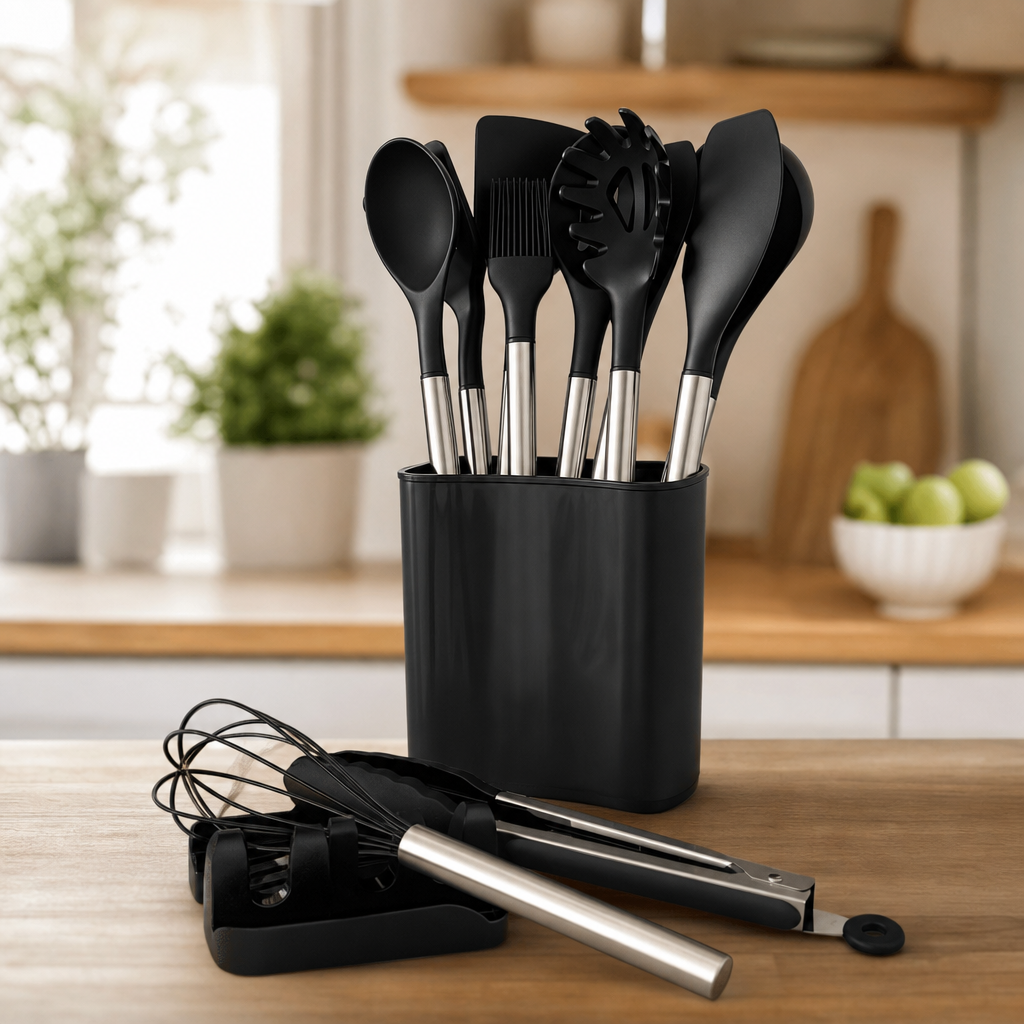 12-Piece Silicone Utensil Set with Storage Holder