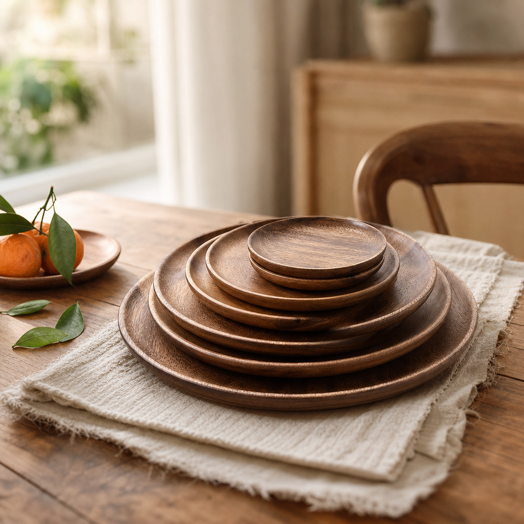 Acacia Wood Plates, Set of 4