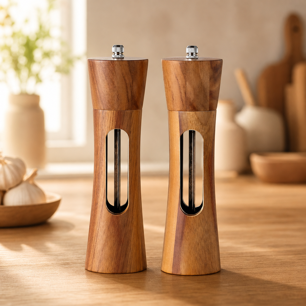 Adjustable Wood Salt and Pepper Grinder Set