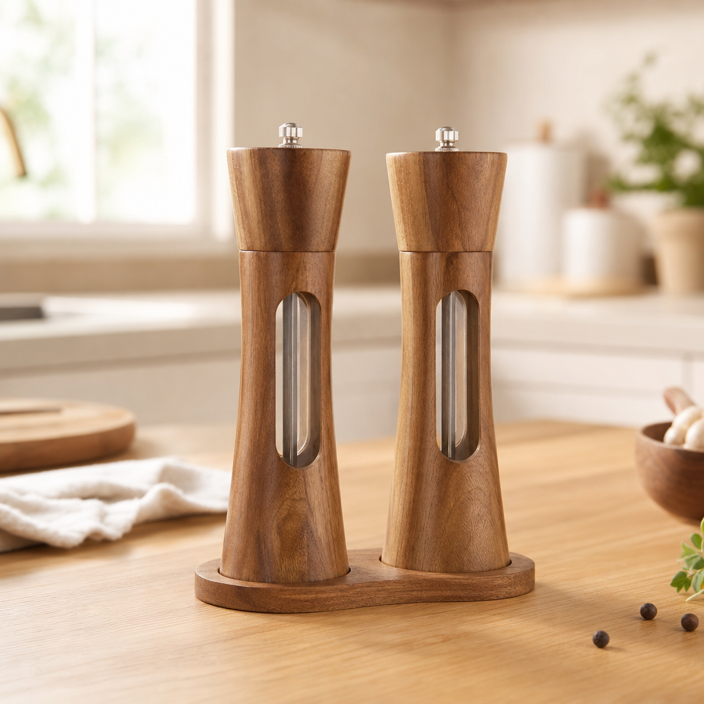 Adjustable Wood Salt and Pepper Grinder Set