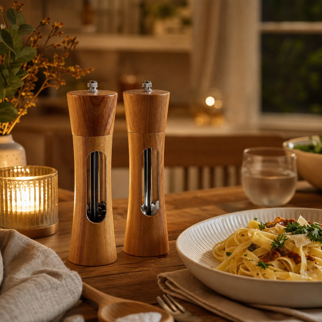 Adjustable Wood Salt and Pepper Grinder Set
