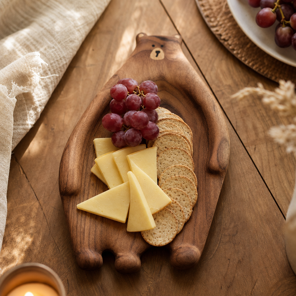 Bear-Shaped Wood Serving Board, Food-Safe Finish