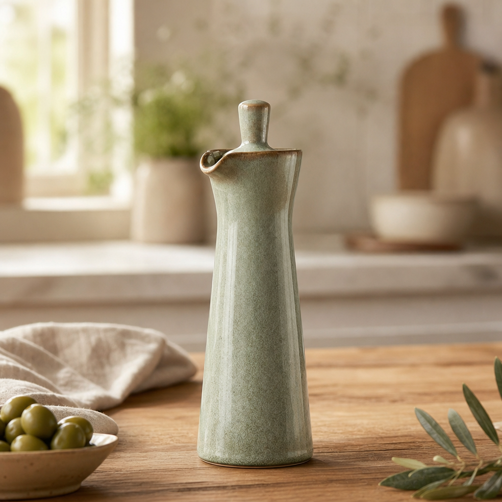 Ceramic Oil and Vinegar Dispenser, Drip-Free Spout