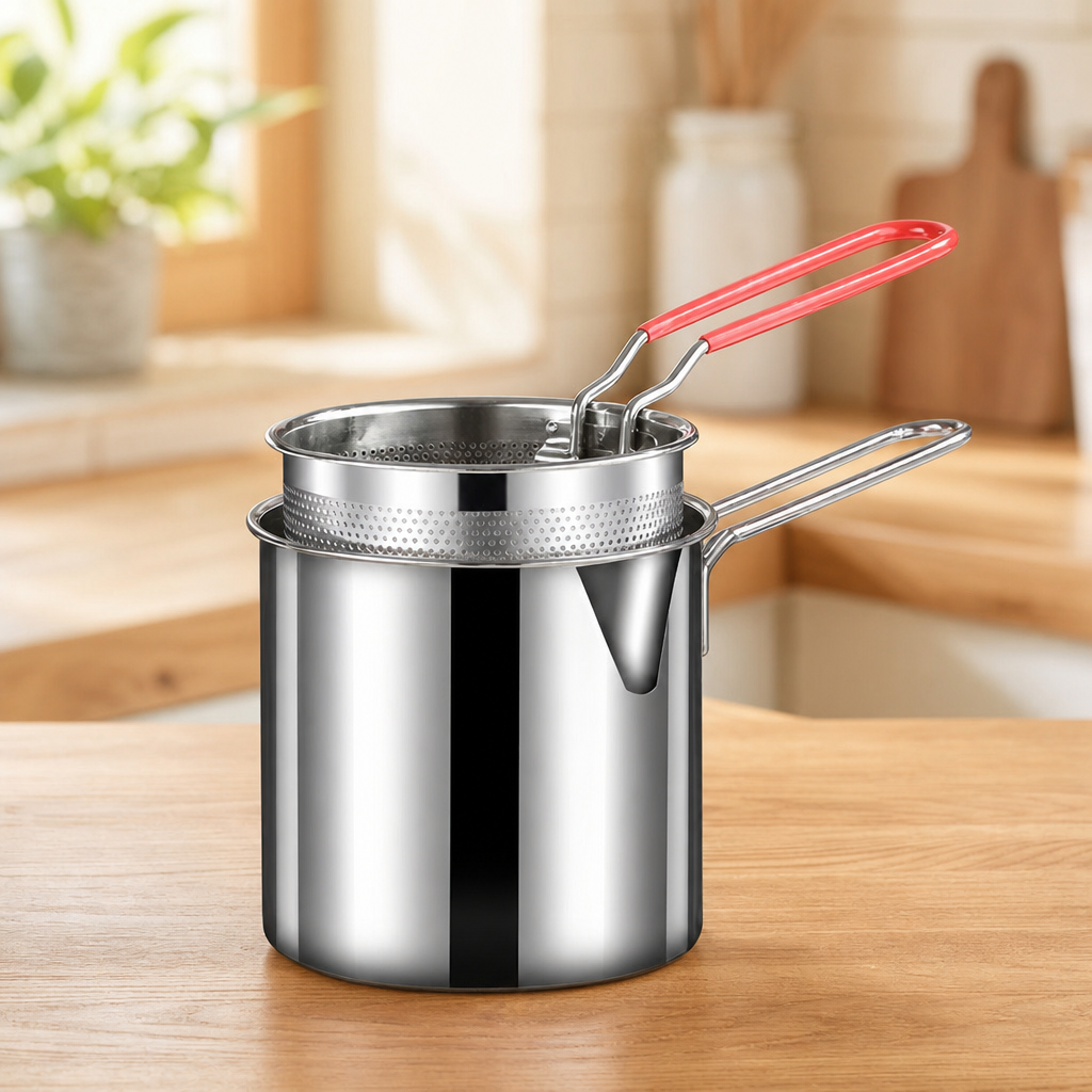 Compact Deep Fryer 15cm — Stainless Steel for Modern Kitchens