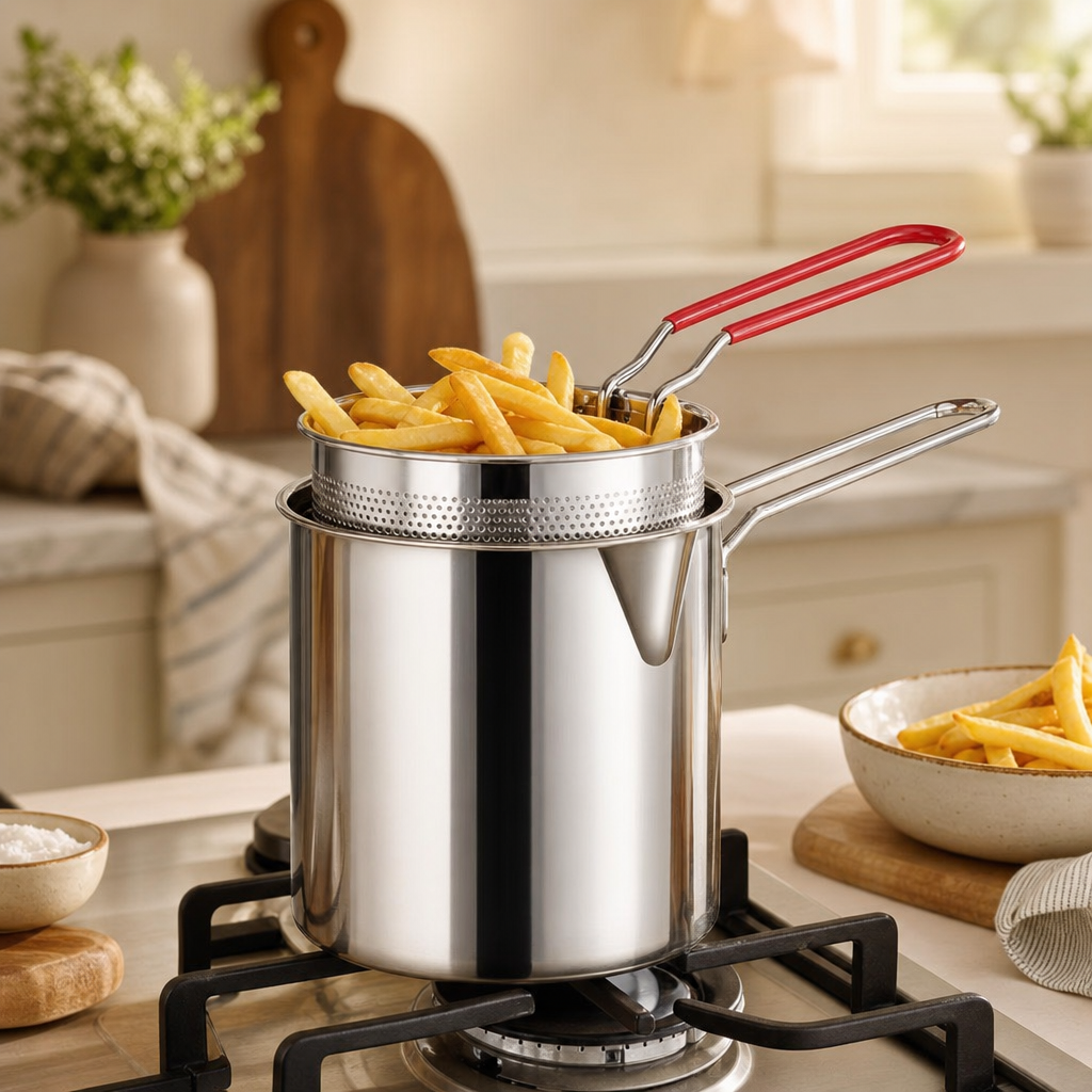 Compact Deep Fryer 15cm — Stainless Steel for Modern Kitchens