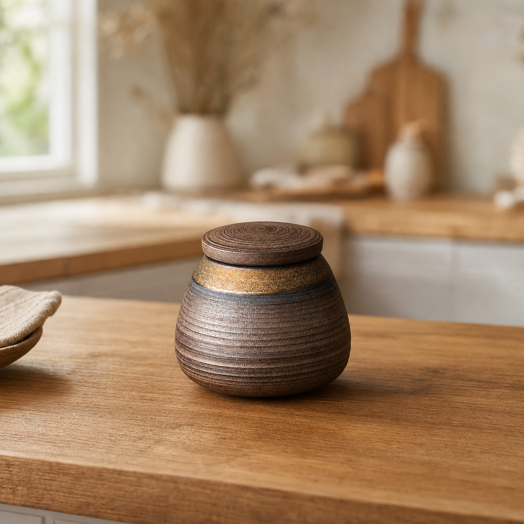 Compact Sealed Stoneware Storage Jar — Moisture-Proof Wabi-Sabi Design