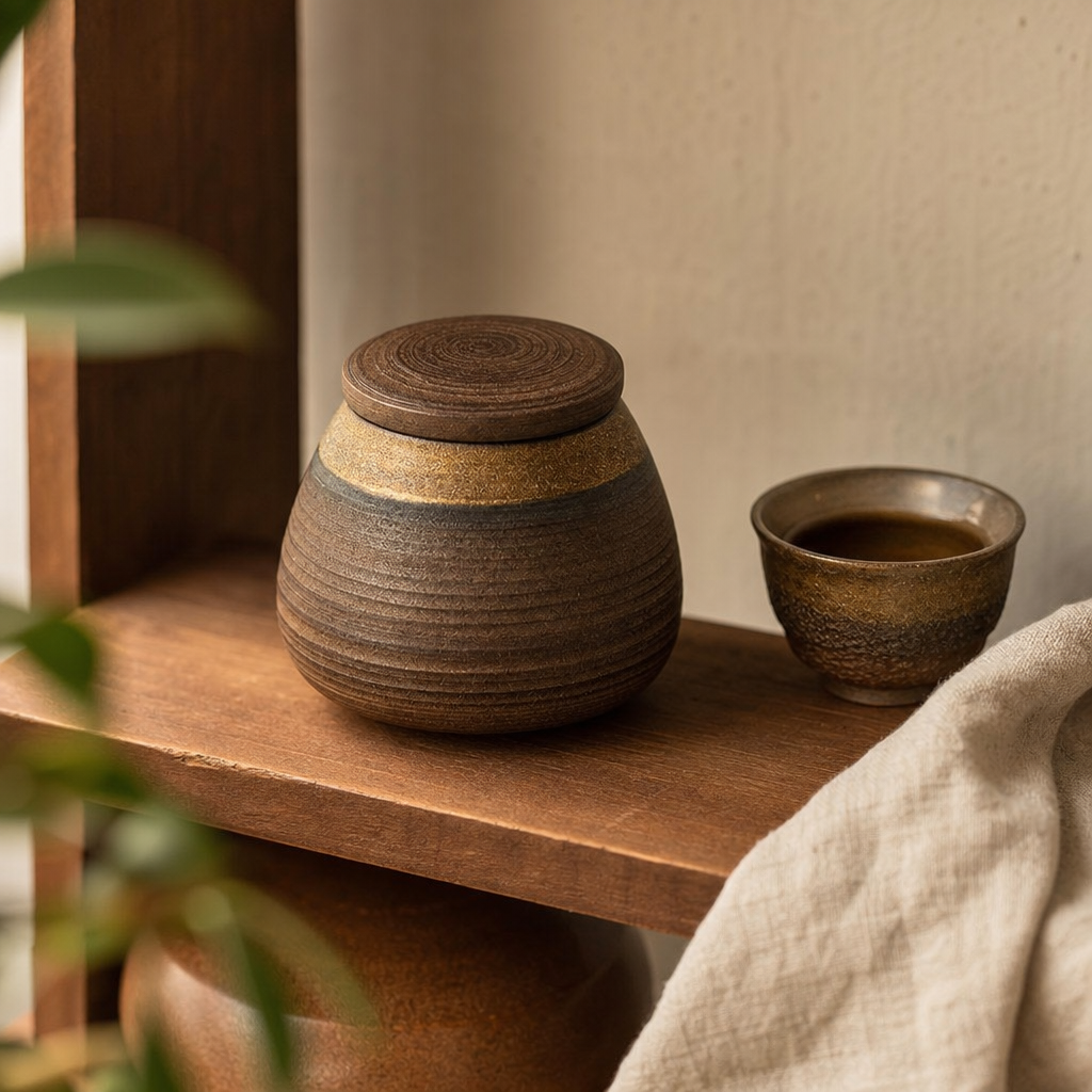 Compact Sealed Stoneware Storage Jar — Moisture-Proof Wabi-Sabi Design