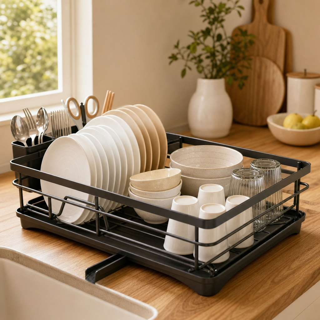 Dish Drying Rack with Drip Tray, Large Capacity