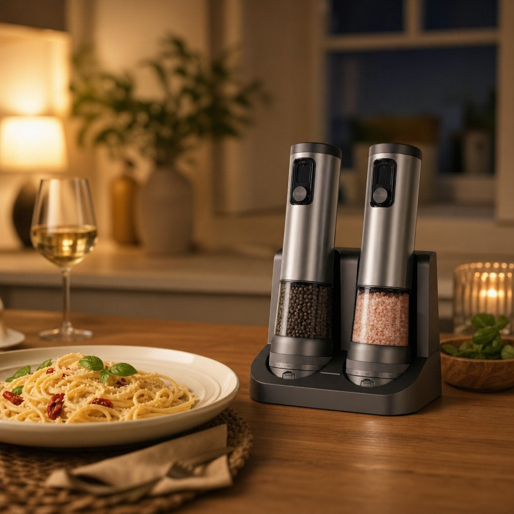 Electric Salt and Pepper Grinder Set with Charging Base