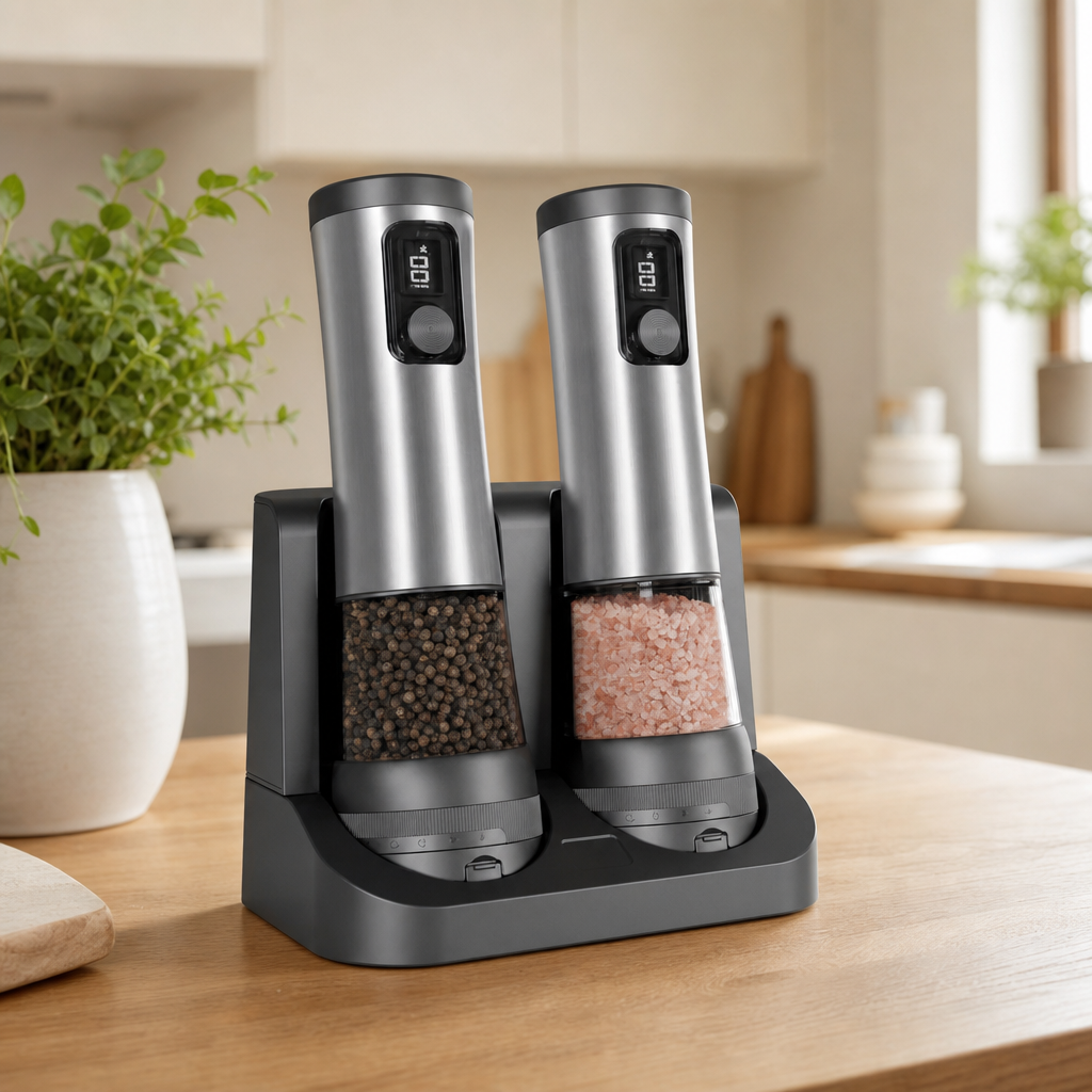 Electric Salt and Pepper Grinder Set with Charging Base