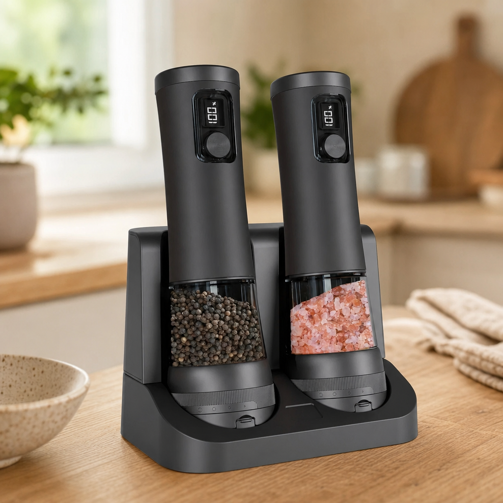 Electric Salt and Pepper Grinder Set with Charging Base