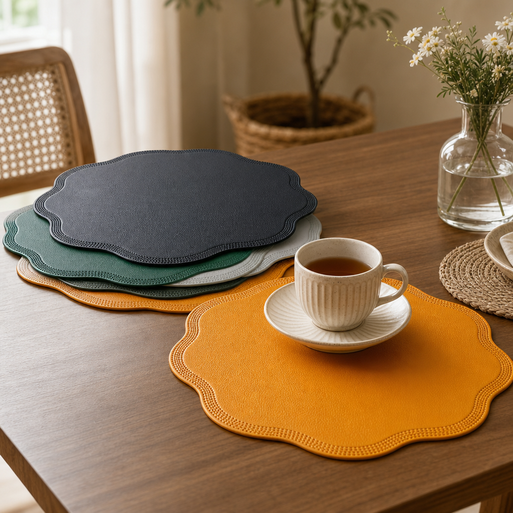 FloraMat Round Placemats with Embossed Flowers