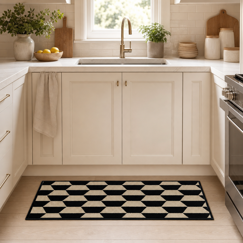 Geometric Pattern Kitchen Mat, Non-Slip