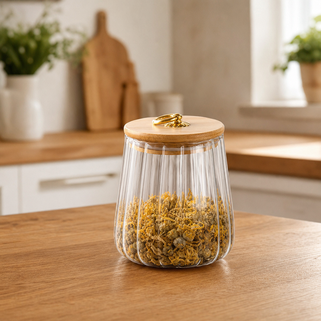 Glass Tea Storage Jar with Wooden Lid — Airtight & Food-Safe