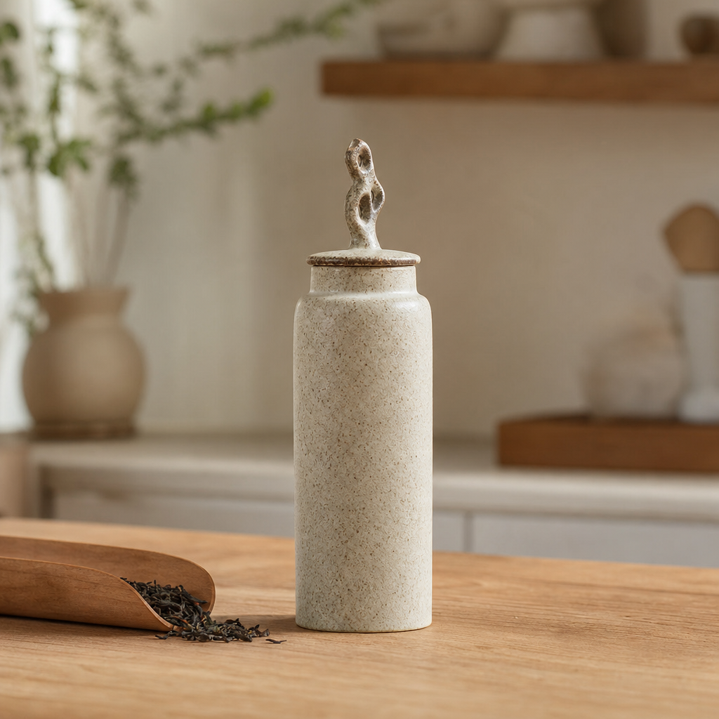 Handmade Stoneware Tea Caddy — Airtight Wabi-Sabi Ceramic Storage