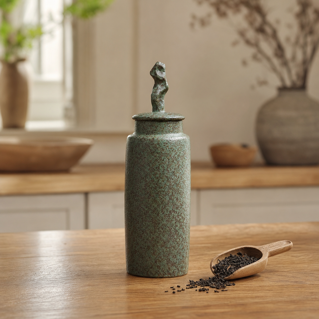 Handmade Stoneware Tea Caddy — Airtight Wabi-Sabi Ceramic Storage