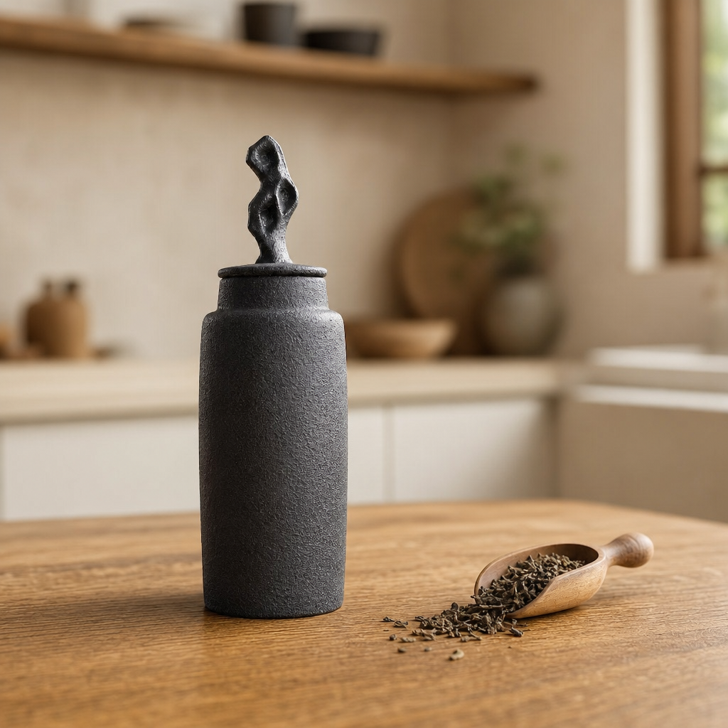 Handmade Stoneware Tea Caddy — Airtight Wabi-Sabi Ceramic Storage