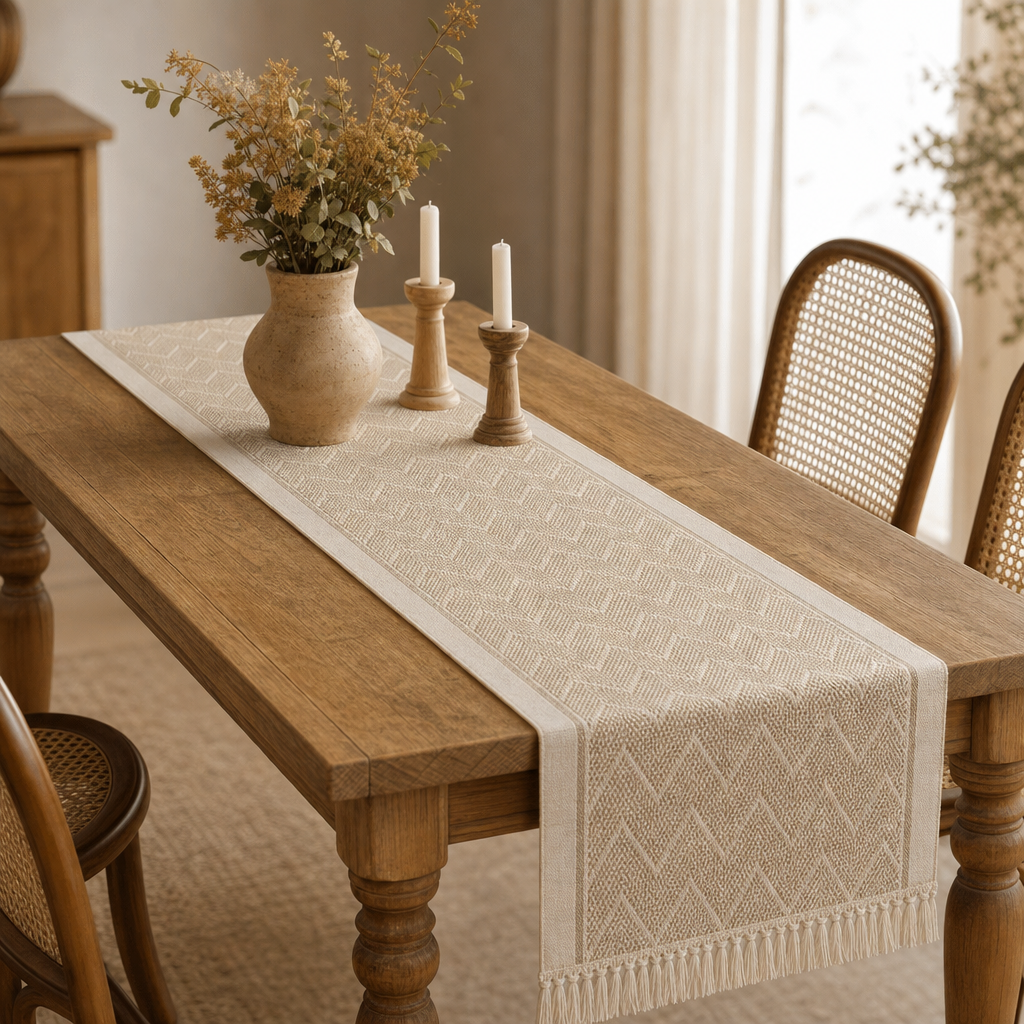 Heat-Resistant Woven Table Runner, Fringe Edge