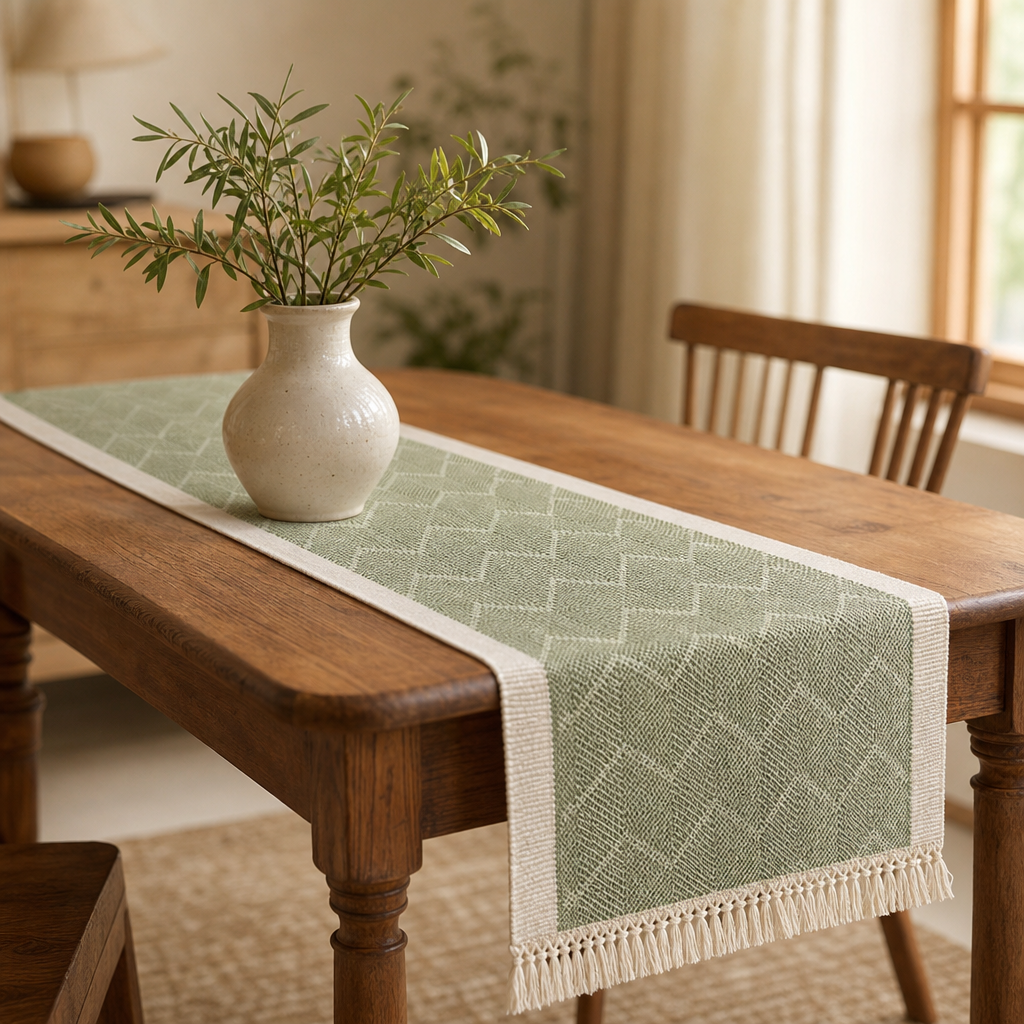 Heat-Resistant Woven Table Runner, Fringe Edge