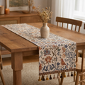 Jacquard Floral Table Runner with Tassel Fringe — Vintage Botanical Design