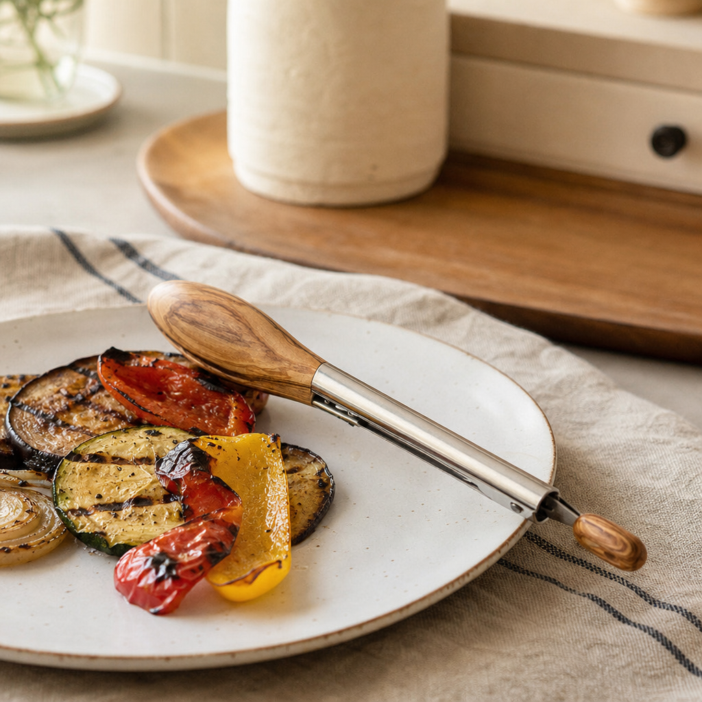 Kitchen Tong Set with Wood Handles, 9 and 12 Inch