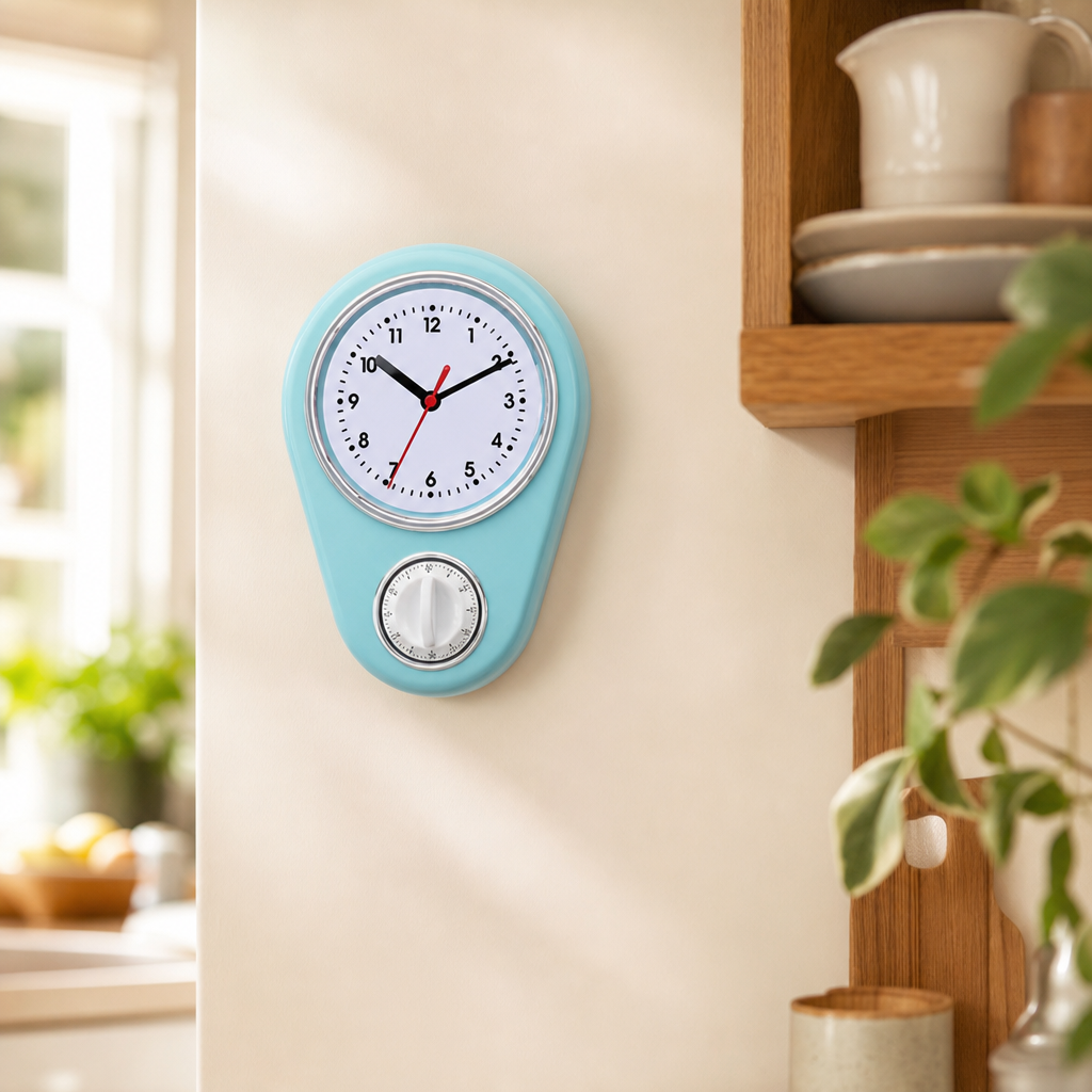 Kitchen Wall Clock with Built-In Timer