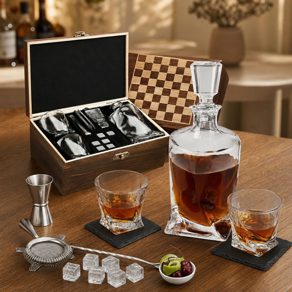 Luxury Whiskey Decanter Set with Crystal Carafe — Whiskey Stones
