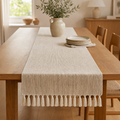 Minimalist Woven Table Runner with Tassel Edge — Heat-Resistant & Washable