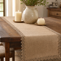 Natural Jute Table Runner with Crochet Lace Border — Burlap Weave