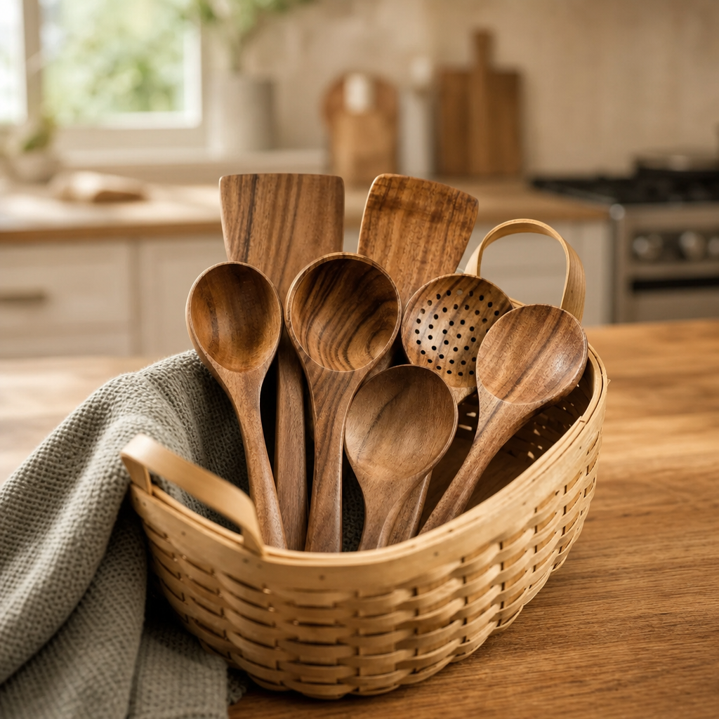 Natural Teak Wood Utensil Set, 4 to 10 Pieces