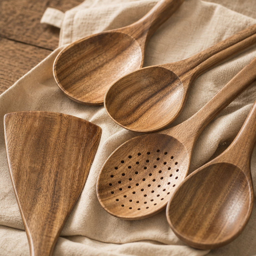 Natural Teak Wood Utensil Set, 4 to 10 Pieces