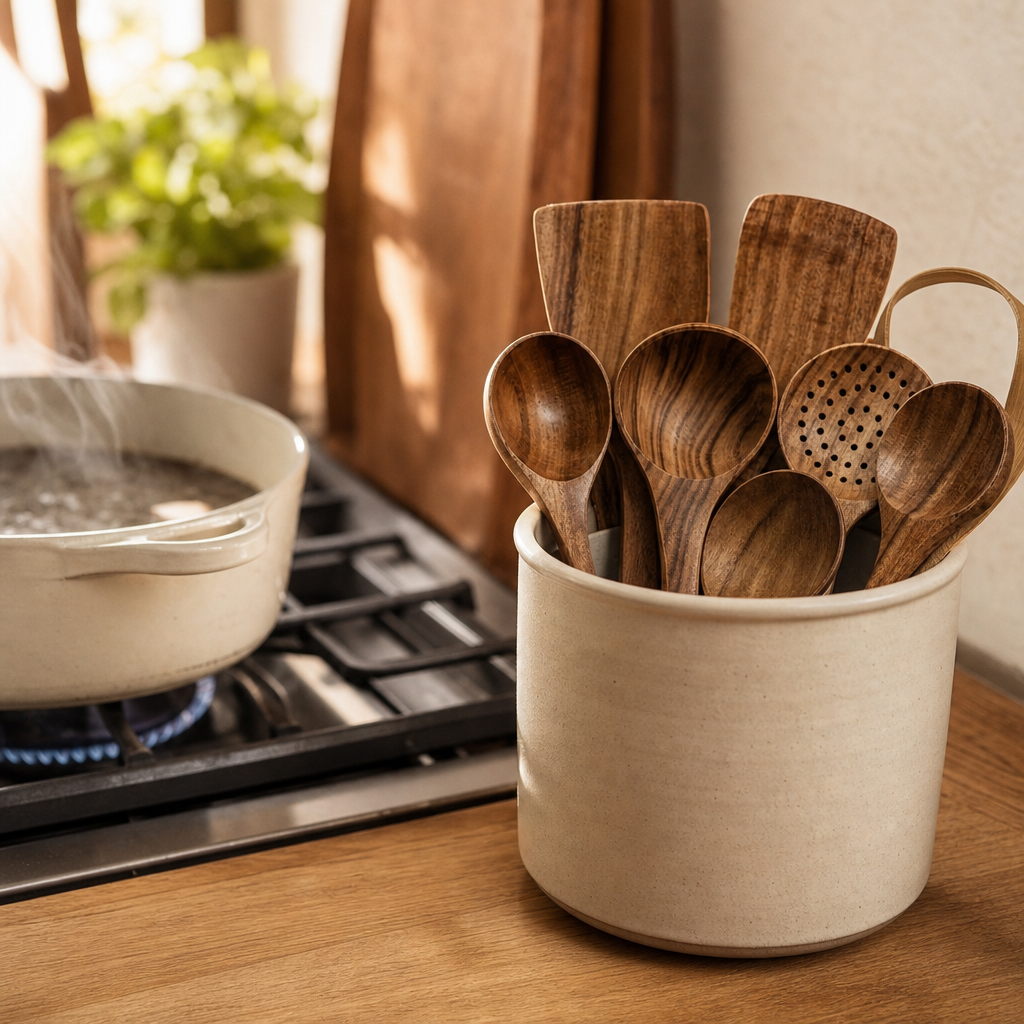 Natural Teak Wood Utensil Set, 4 to 10 Pieces