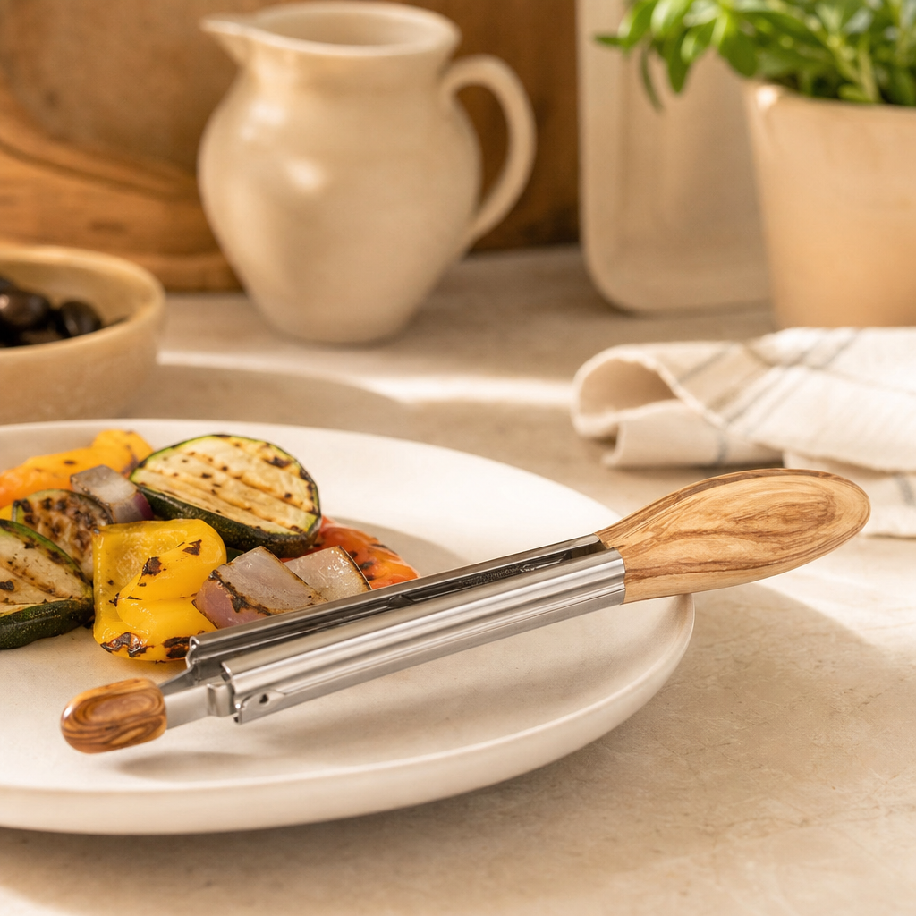 Precision Kitchen Tongs Set 23cm & 30cm — Stainless Steel & Wood