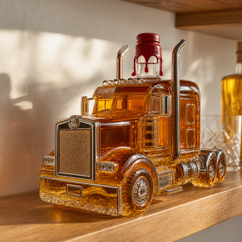 Semi Truck Glass Whiskey Bottle, 12 oz