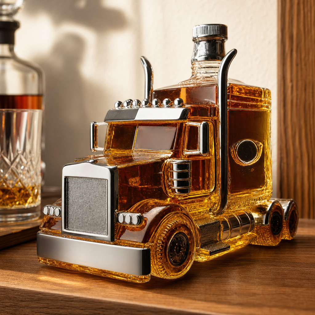 Semi Truck Glass Whiskey Bottle, 12 oz