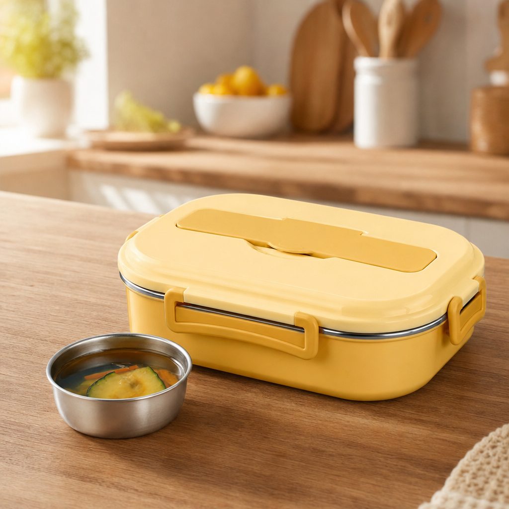 Stainless Steel Bento Lunch Box with Soup Bowl, Leak-Proof