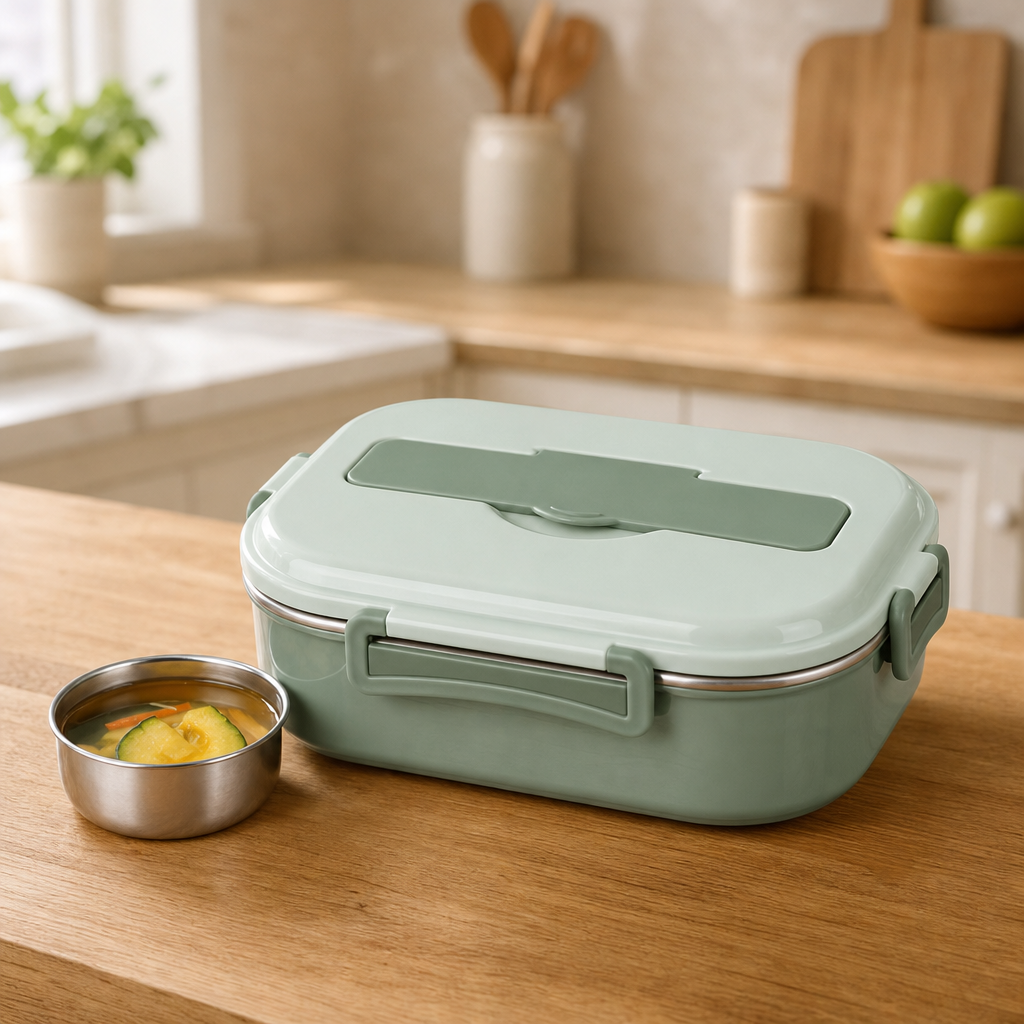 Stainless Steel Bento Lunch Box with Soup Bowl, Leak-Proof