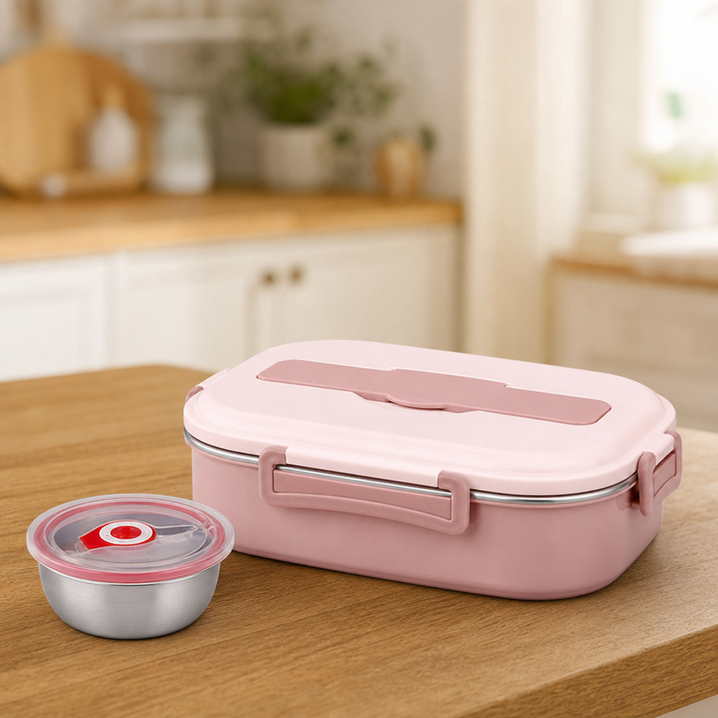 Stainless Steel Bento Lunch Box with Soup Bowl, Leak-Proof