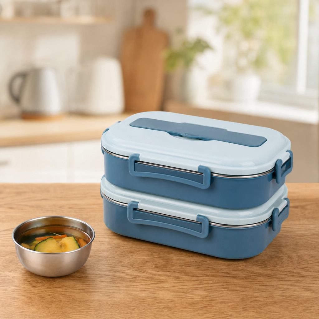 Stainless Steel Bento Lunch Box with Soup Bowl, Leak-Proof