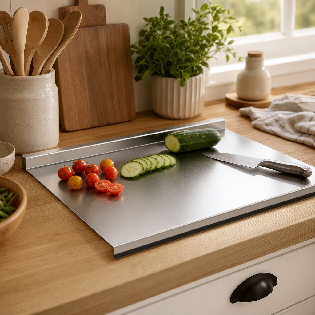 Stainless Steel Cutting Board with Spill Guard, 2 Sizes