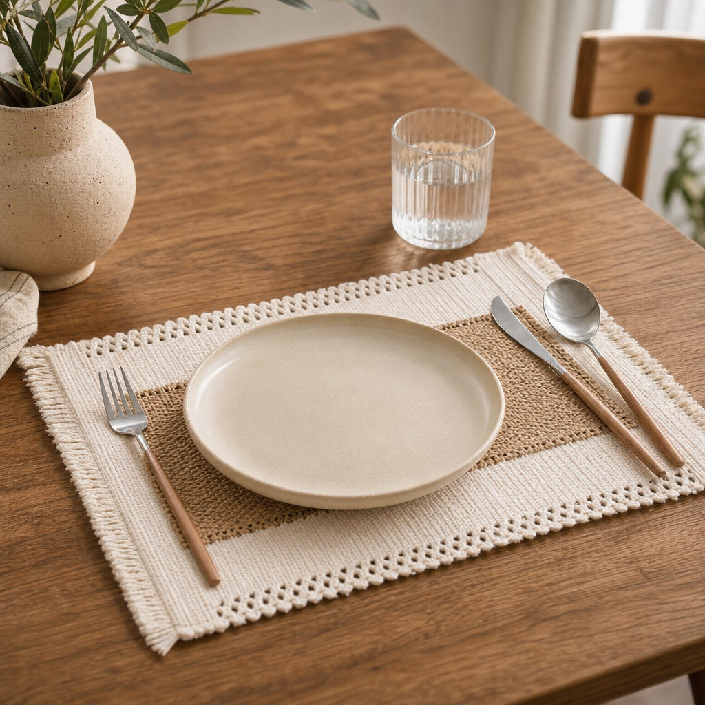 Woven Cotton Placemat Set with Jute Inlay