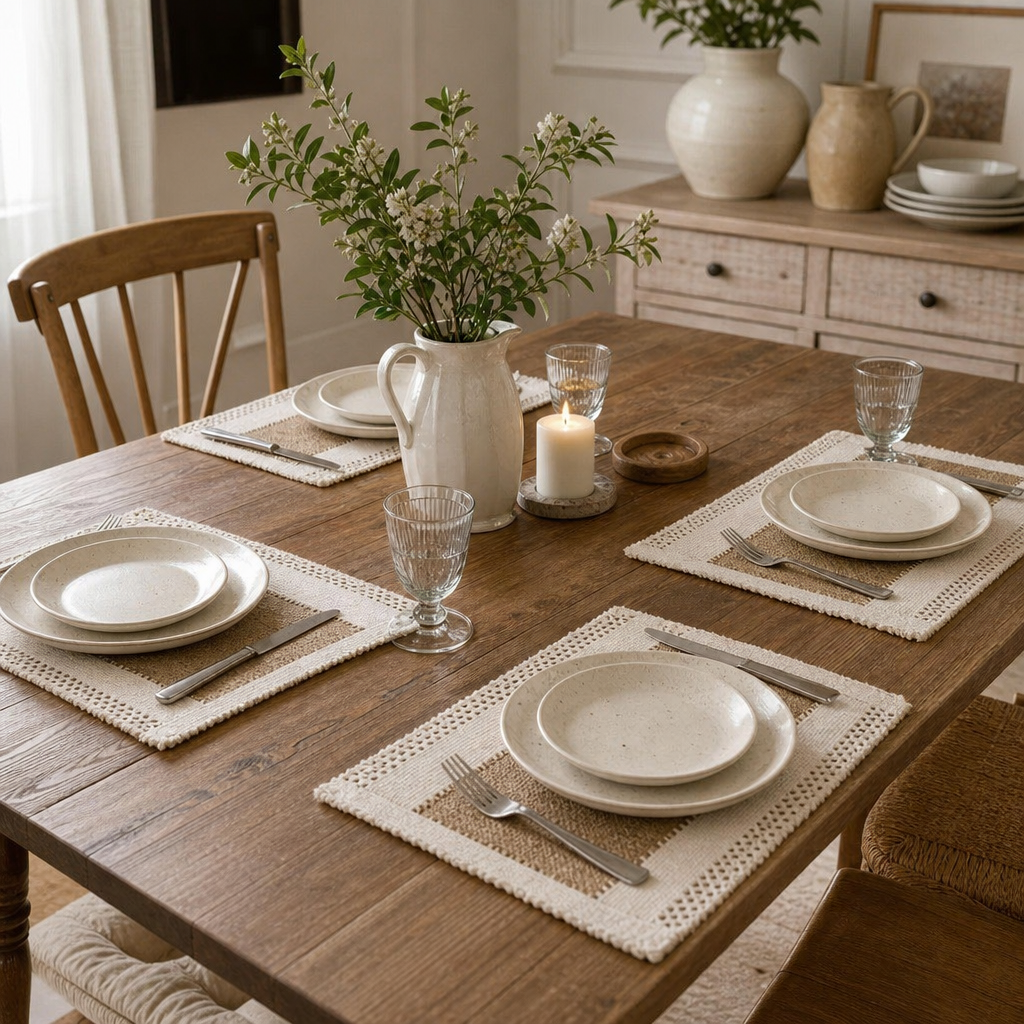 Woven Cotton Placemat Set with Jute Inlay